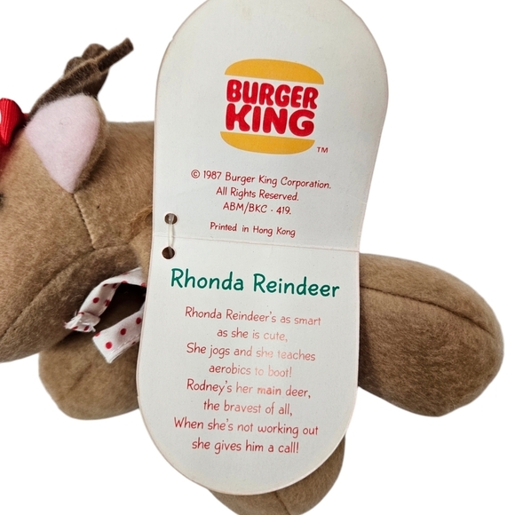 Vintage Burger King Hallmark Small Rhonda the Reindeer Plush Holiday 1984 E37 - Picture 3 of 11